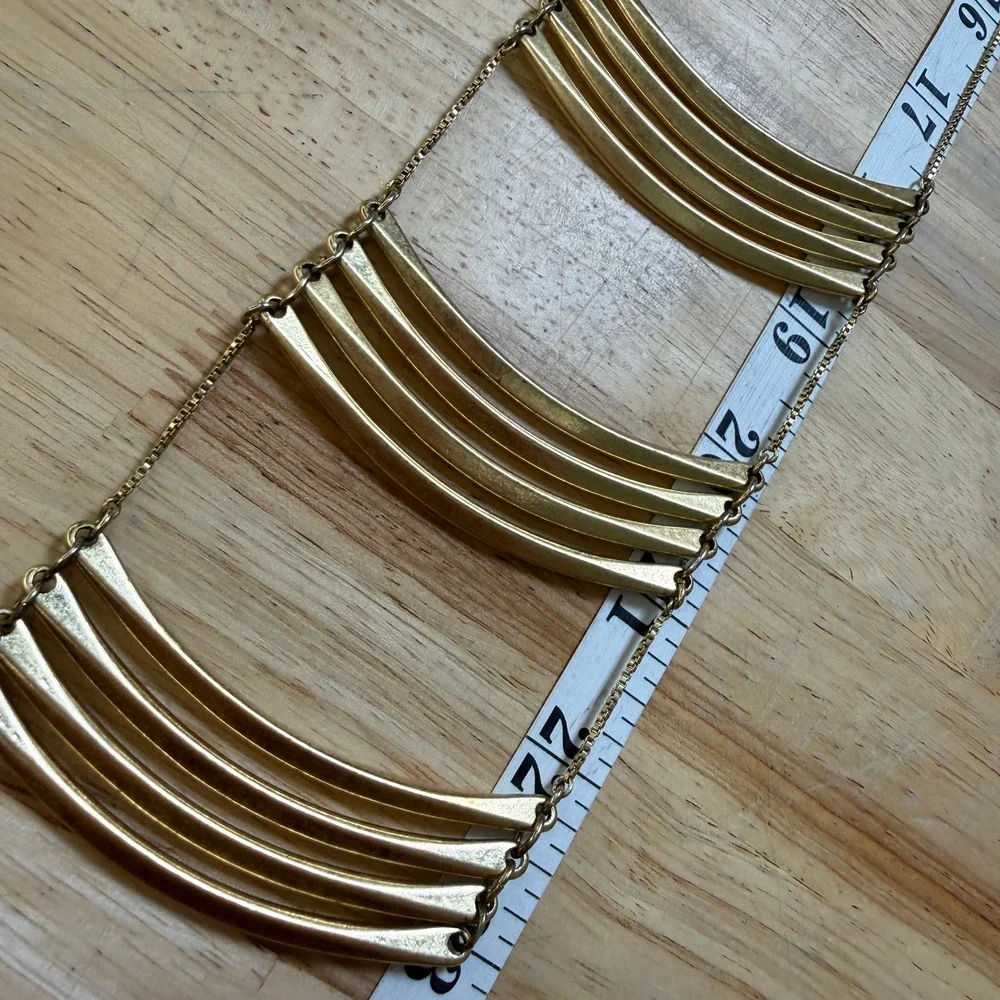 Madewell Bib Necklace Gold Tiered Statement Modern Minimalist Architectural - Picture 9 of 13